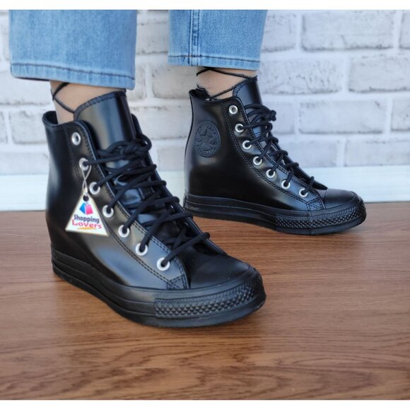 ⭐Converse Chuck Taylor All Star Wedge Platform 6.5 Patent Leather Shoes A12827C⭐ - Picture 8 of 12